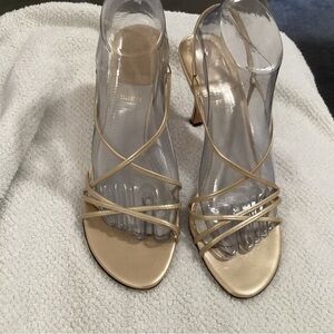 Stuart Weitzman Strappy Gold Leather High Heel Sandals Size 8.5